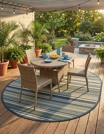 Blue Easy-Clean Baja Indoor / Outdoor Oval Rug
