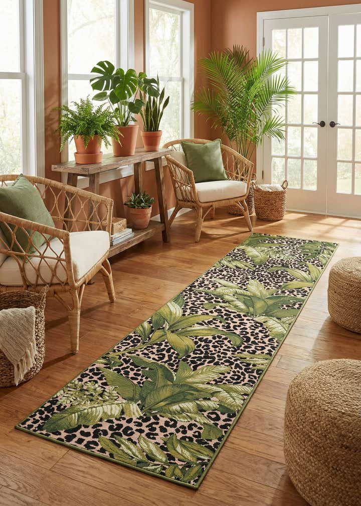 2' 7 x 12' Easy-Clean Botanical Indoor / Outdoor Runner Rug