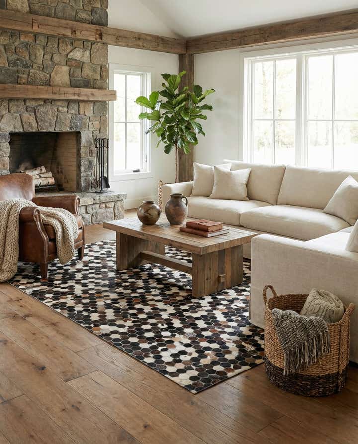 5' 2 x 7' 9 Cowhide Leather Rug