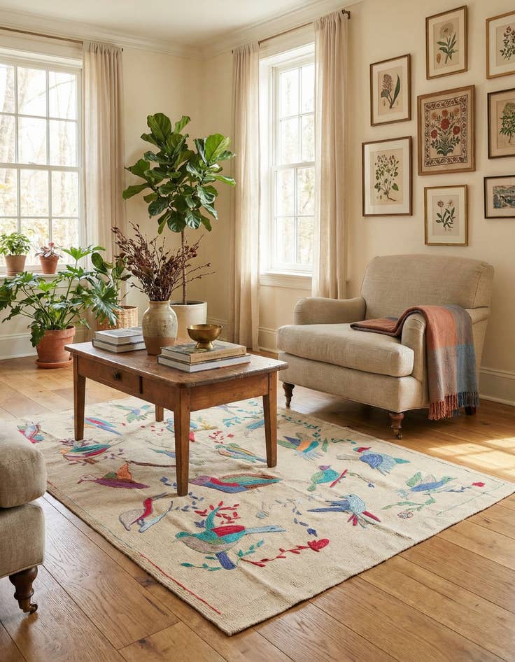 Detail image of 4' 2 x 5' 7  Hand Woven Kilim Suzani Wool Rug