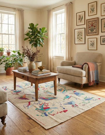 4' 2 x 5' 7 Hand Woven Kilim Suzani Wool Rug