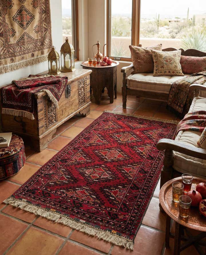 3' 7 x 6' 2 Hand Knotted Afghan Ersari Wool Rug