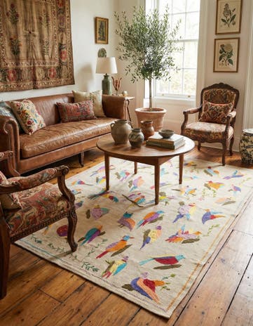 6' x 7' 5 Hand Woven Kilim Suzani Wool Rug