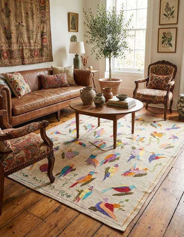 6' x 7' 5 Hand Woven Kilim Suzani Wool Rug