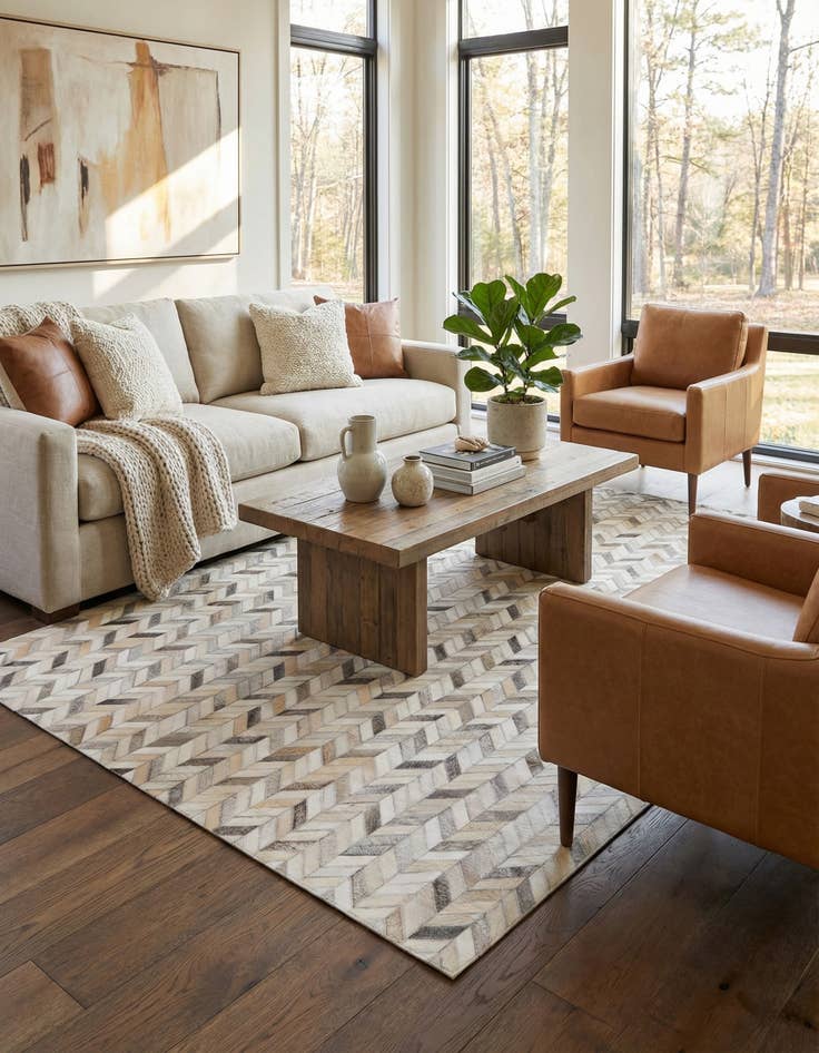 Detail image of 4' 7 x 6' 7 Cowhide Stocks Rug