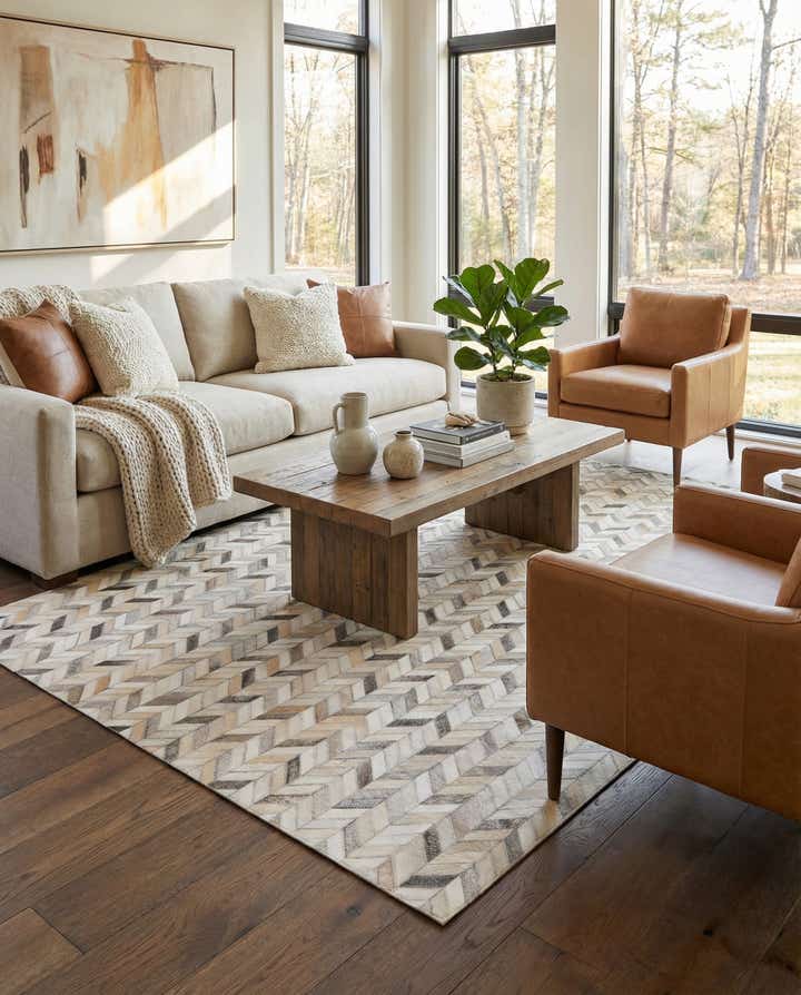 4' 7 x 6' 7 Cowhide Stocks Rug