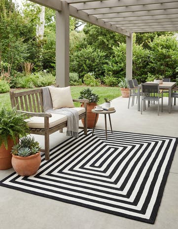 Black and White Easy-Clean Eco Verse Washable Indoor / Outdoor Rug
