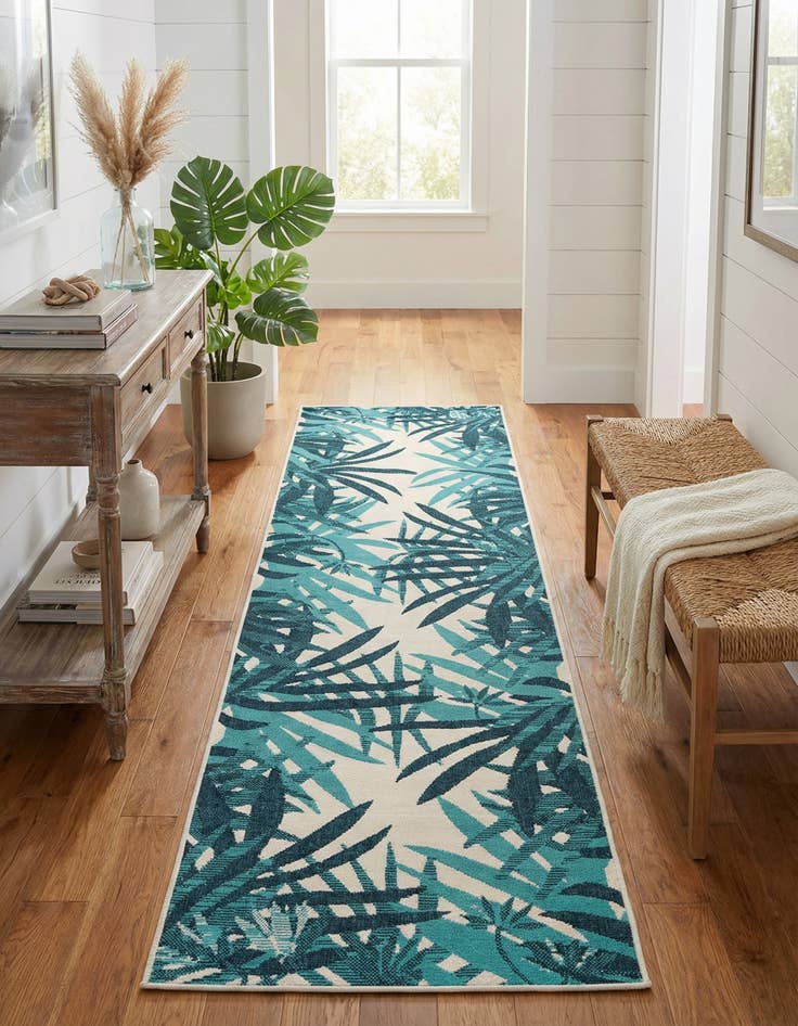 Detail image of 2' 7 x 12'  Washable Botanical Indoor / Outdoor Runner Rug