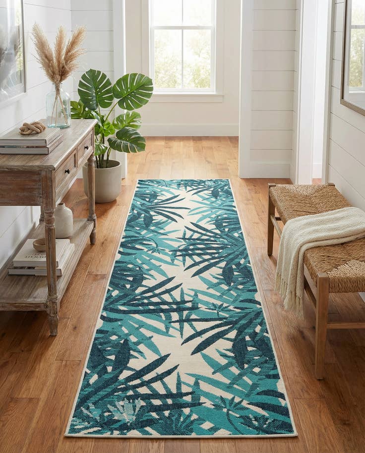 Detail image of 2' 7 x 12' Easy-Clean Botanical Indoor / Outdoor Runner Rug