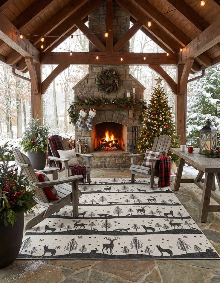 Detail image of 9' x 12' Easy-Clean Holiday Indoor / Outdoor Rug