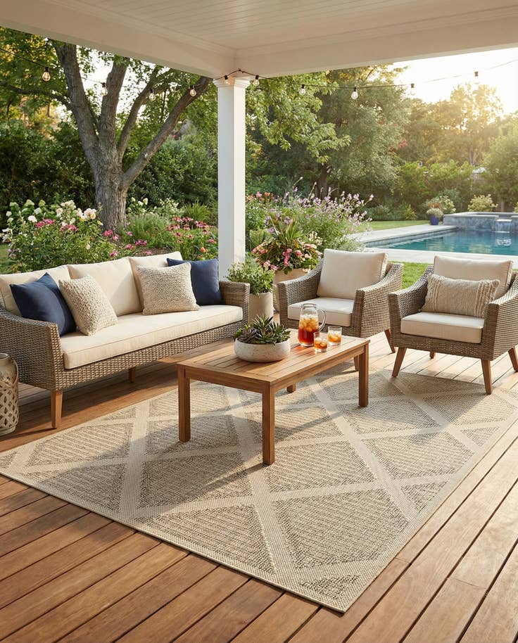 Detail image of 7' 10 x 10' Easy-Clean Trellis Indoor / Outdoor Rug