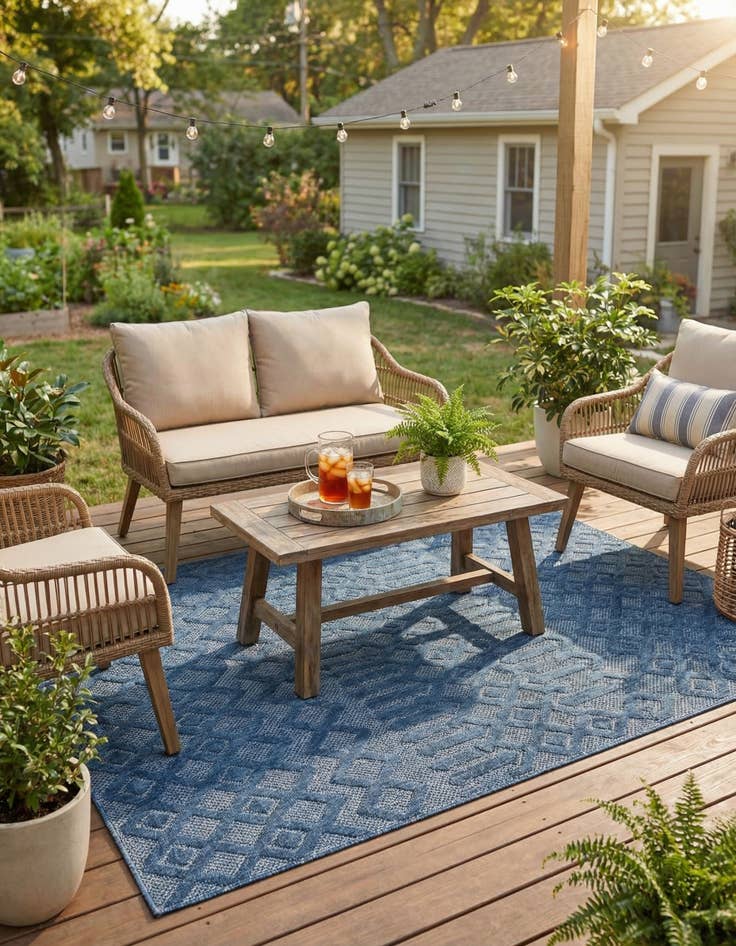 Detail image of 4' x 6'  Washable Trellis Textured Indoor / Outdoor Rug