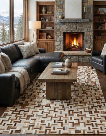 5' 1 x 7' 10 Cowhide Leather Rug