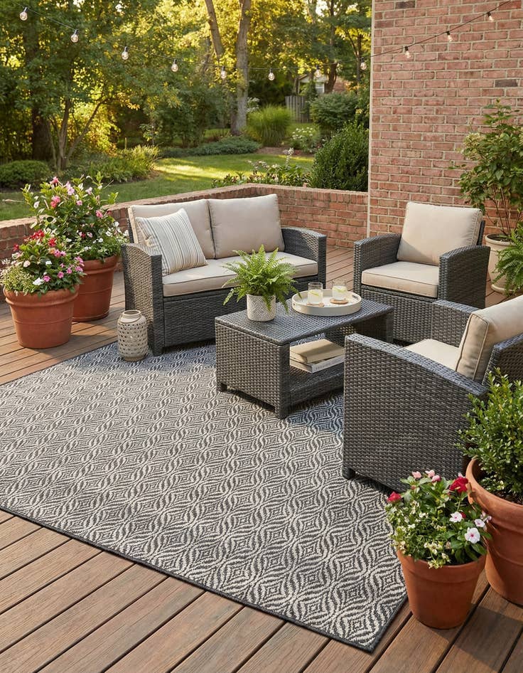 Detail image of 7' 10 x 7' 10 Easy-Clean Trellis Indoor / Outdoor Square Rug