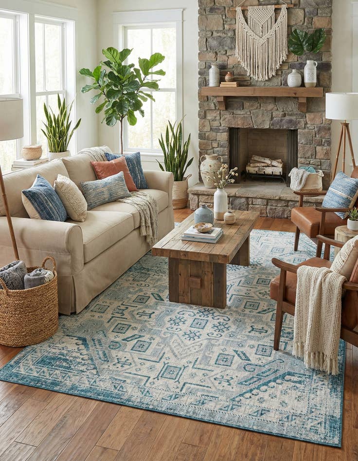 Detail image of 7' 10 x 11' Easy-Clean Aztec Indoor / Outdoor Rug