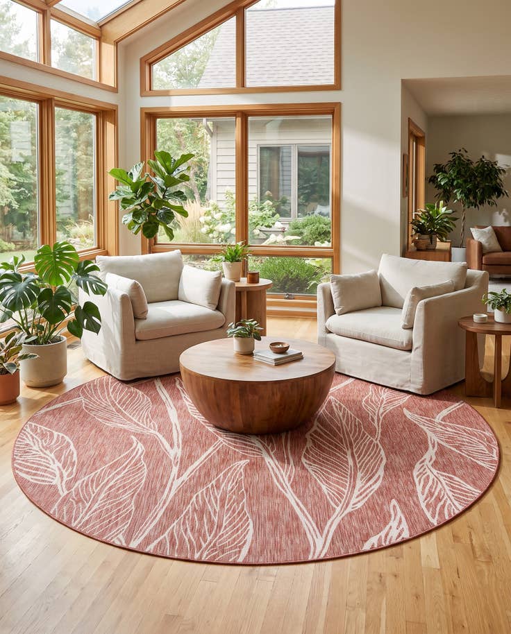Detail image of 10' 8 x 10' 8 Easy-Clean Botanical Indoor / Outdoor Round Rug