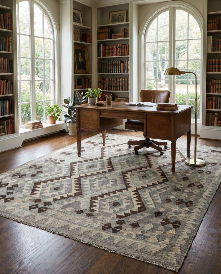 Detail image of 5' 2 x 6' 5 Hand Woven Kilim Maymana Wool Rug