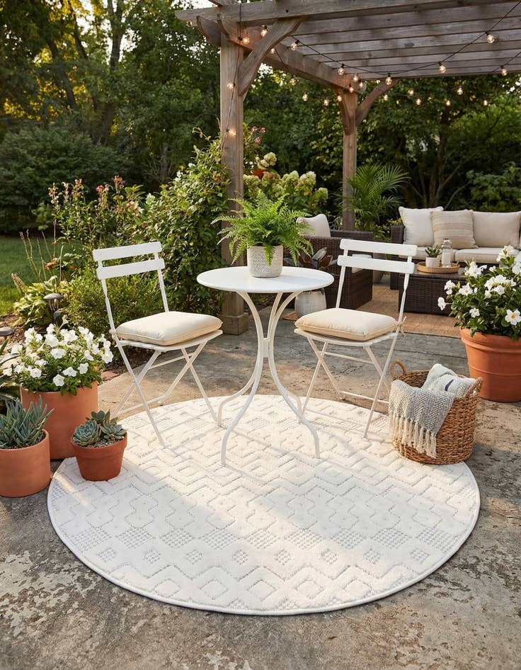 Detail image of 3' x 3'  Washable Trellis Textured Indoor / Outdoor Round Rug