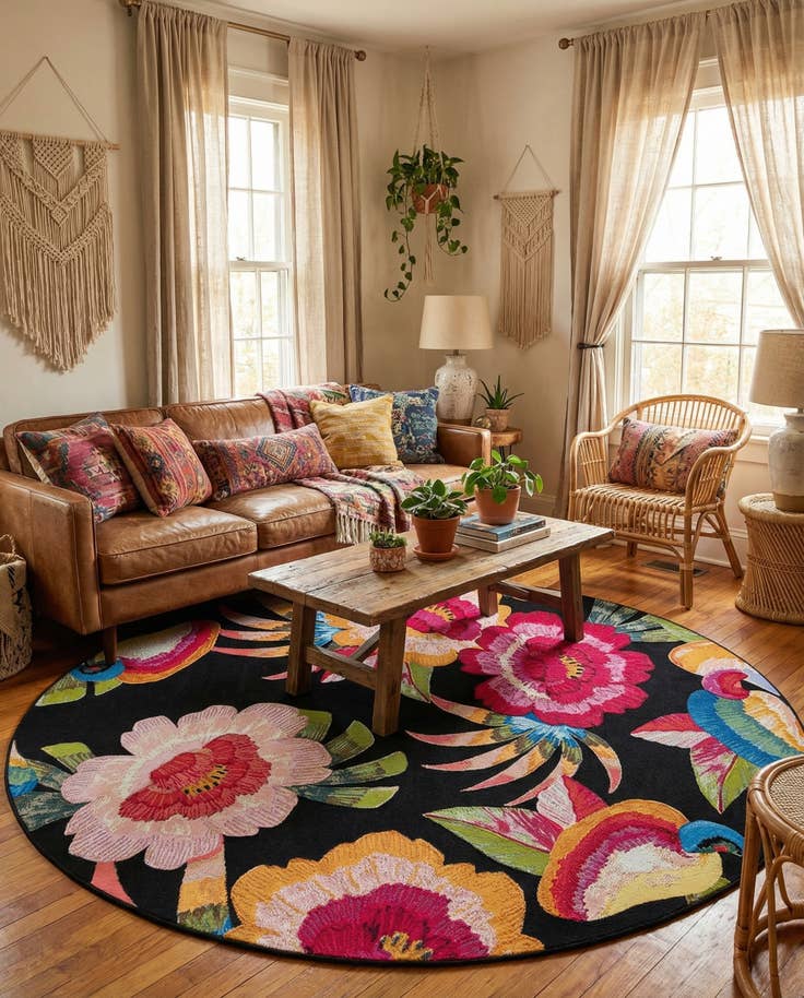 Detail image of 7' 10 x 7' 10 Easy-Clean Botanical Indoor / Outdoor Round Rug