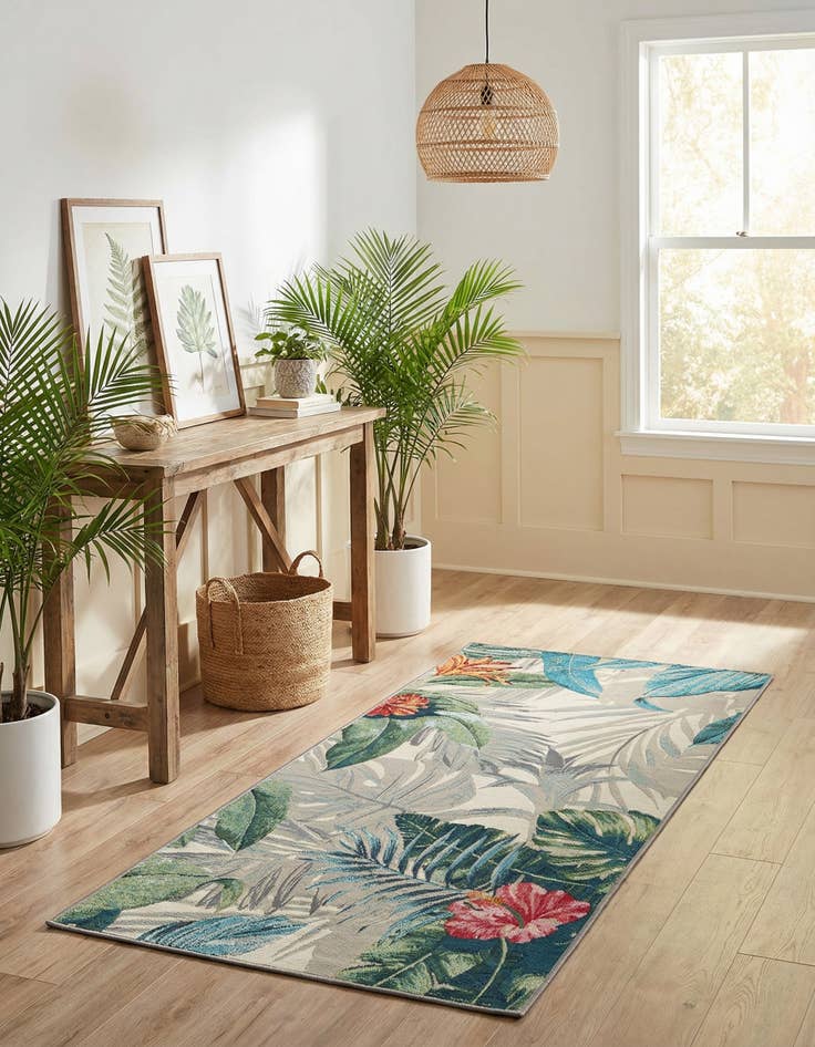Detail image of 2' 7 x 5' 3  Washable Botanical Indoor / Outdoor Runner Rug