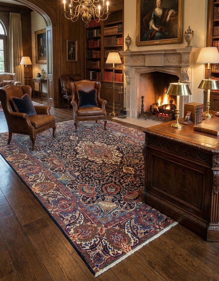 Detail image of 8' 11 x 11' 11  Hand Knotted Kashmar Persian Wool Rug