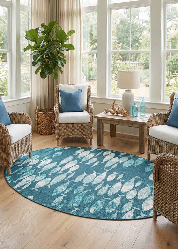 4' x 6' Easy-Clean Coastal Indoor / Outdoor Oval Rug