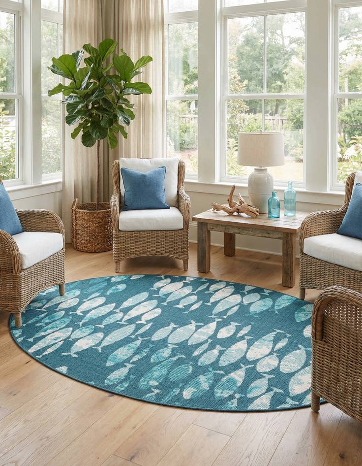 Detail image of 4' x 6' Easy-Clean Coastal Indoor / Outdoor Oval Rug