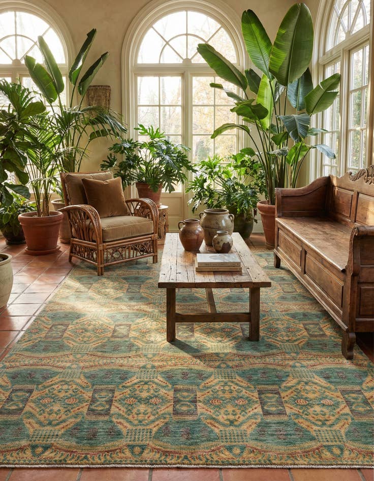 Detail image of  6' 10 x 9' 7  Hand Knotted Ikat Oriental Rug