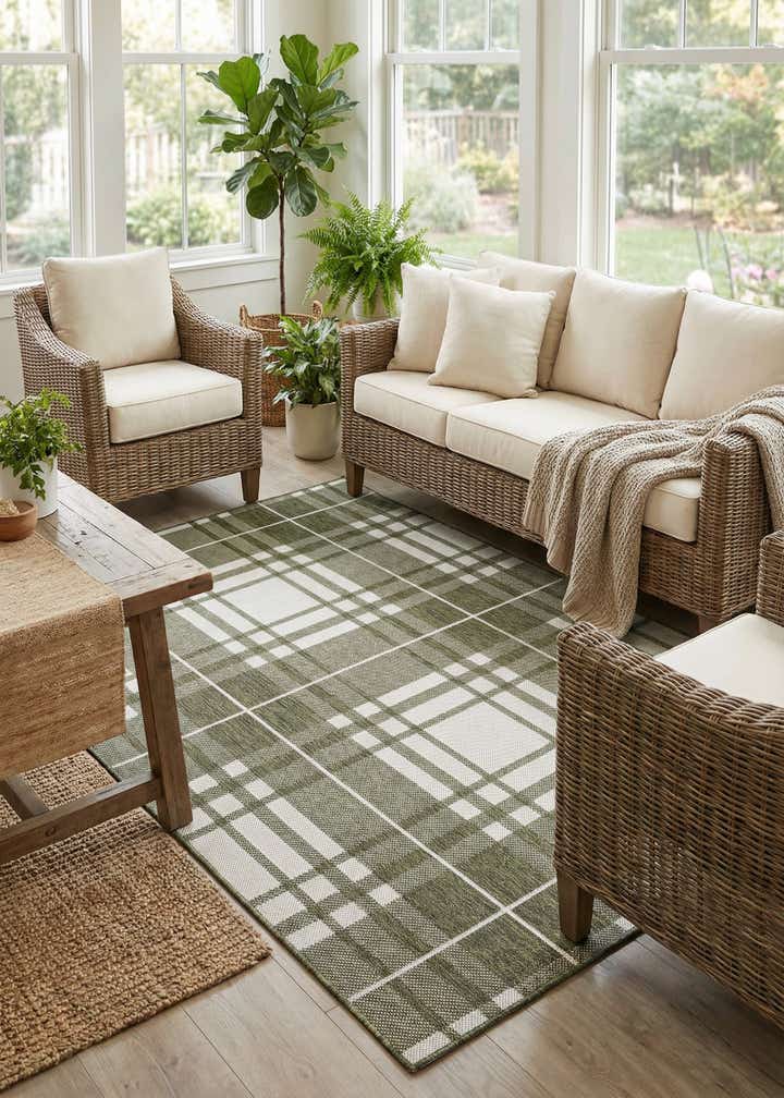 5' 3 x 7' Easy-Clean Checkered Indoor / Outdoor Rug