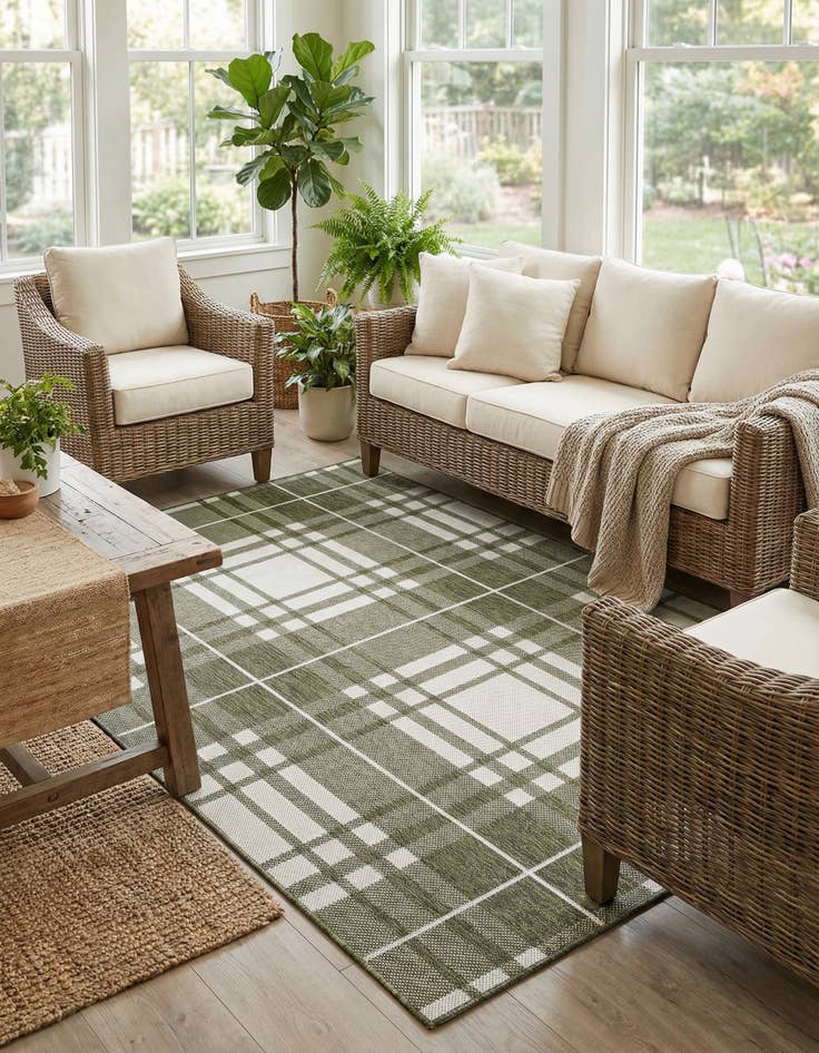 Detail image of 5' 3 x 7'  Washable Checkered Indoor / Outdoor Rug