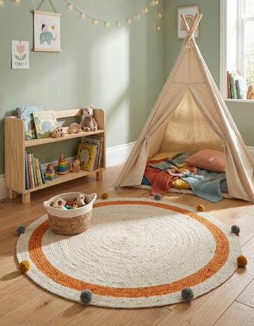 White Hand Braided Kids Braided Jute Round Rug