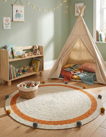 White Hand Braided Kids Braided Jute Round Rug