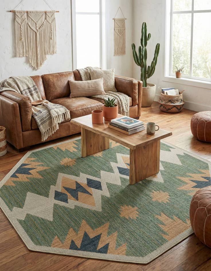 Detail image of 7' 10 x 7' 10  Washable Baja Indoor / Outdoor Octagon Rug