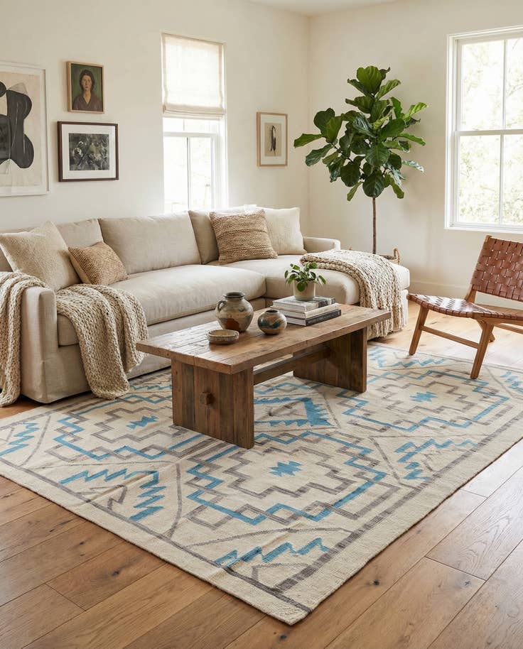 Detail image of 6' x 7' 6 Hand Woven Kilim Modern Wool Rug