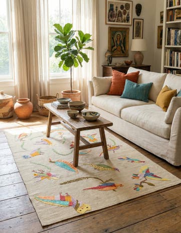 4' 2 x 5' 7 Hand Woven Kilim Suzani Wool Rug