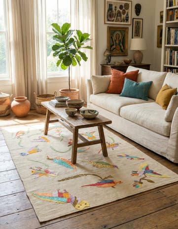 4' 2 x 5' 7 Hand Woven Kilim Suzani Wool Rug