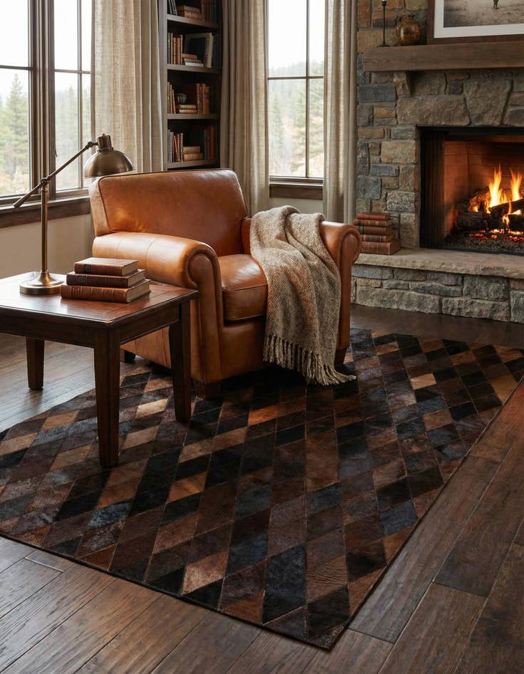 Detail image of 4' 1 x 5' 10 Cowhide Stocks Rug