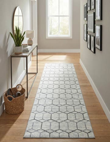 White Lattice Trellis Runner Rug