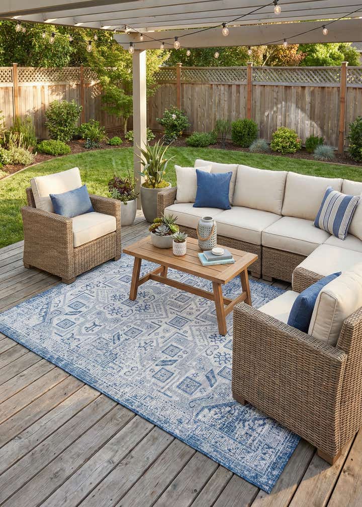 5' 3 x 8' Easy-Clean Aztec Indoor / Outdoor Rug