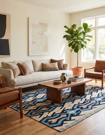 5' 6 x 6' 1 Hand Woven Kilim Modern Wool Rug