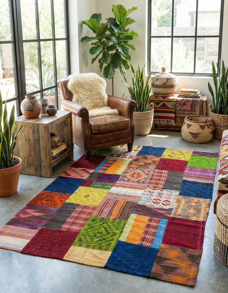 Detail image of 5' 8 x 8' 1  Hand Woven Kilim Patchwork Wool Rug