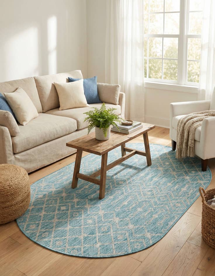Detail image of 3' x 5' 3  Washable Trellis Indoor / Outdoor Oval Rug
