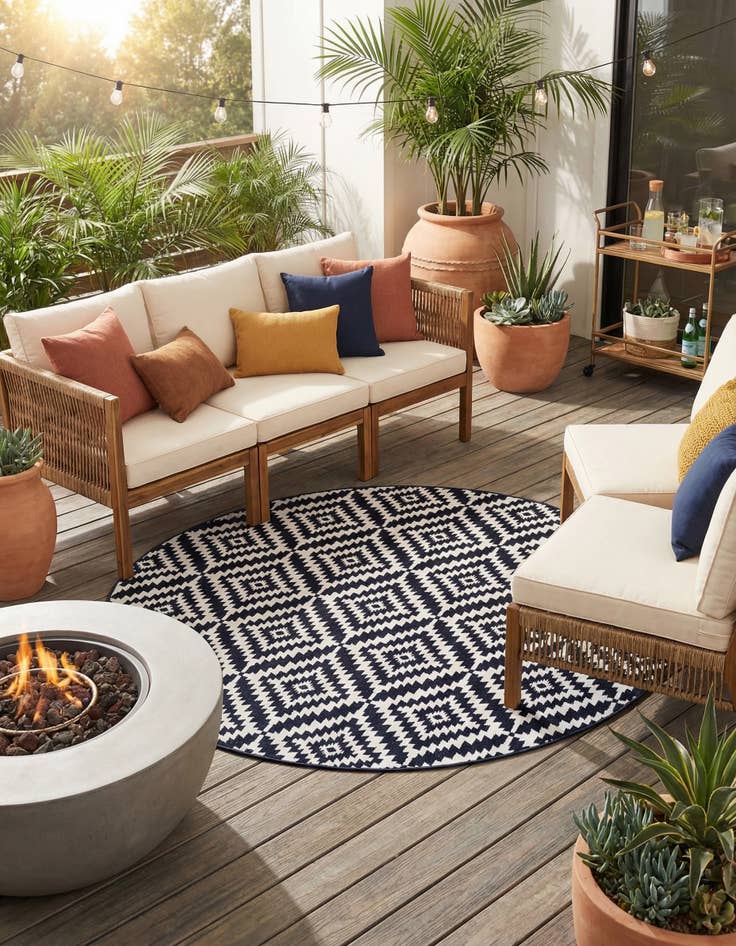 Detail image of 10' x 10'  Washable Sabrina Soto Indoor / Outdoor Round Rug