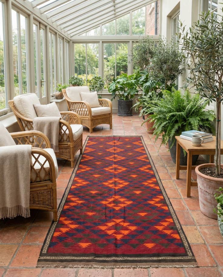 Detail image of 4' 10 x 12' 1 Hand Woven Kilim Afghan Wool Runner Rug