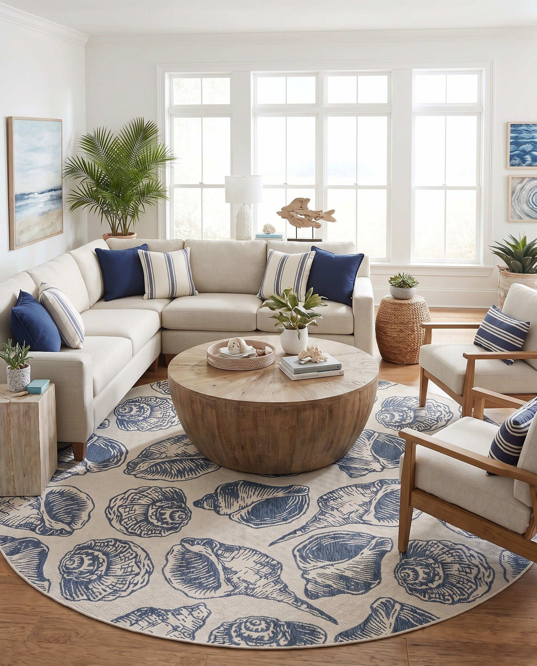 13' x 13' Easy-Clean Coastal Indoor / Outdoor Round Rug