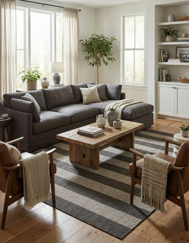 Detail image of 10' 8 x 10' 8  Washable Striped Indoor / Outdoor Square Rug