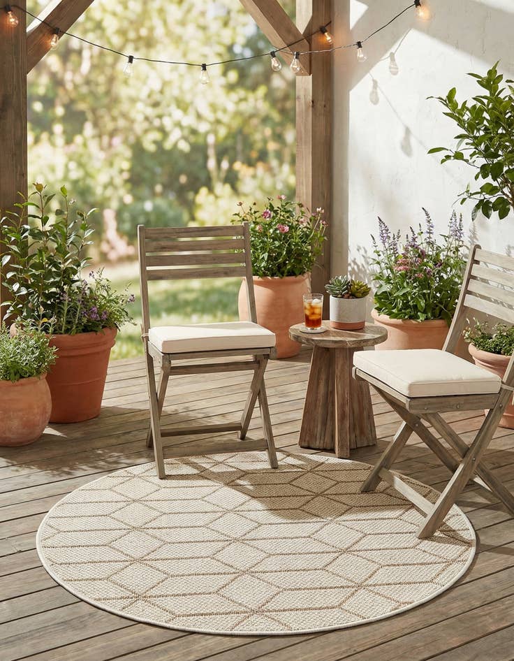 Detail image of  3' 1 x 3' 1  Washable Lattice Indoor / Outdoor Round Rug