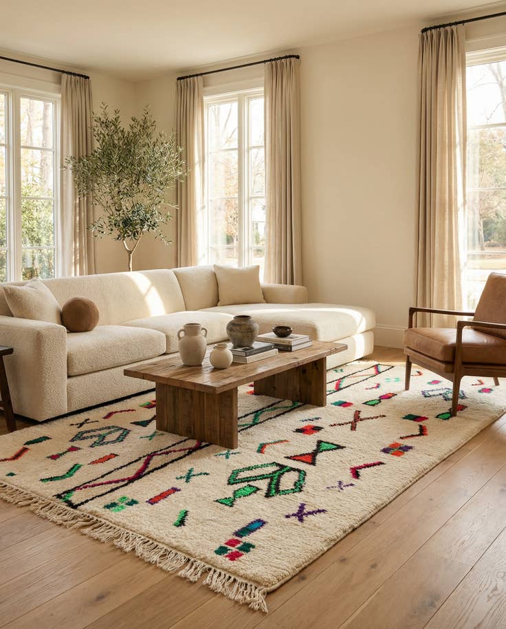 Detail image of 4' 8 x 8' Hand Knotted Moroccan Wool Rug