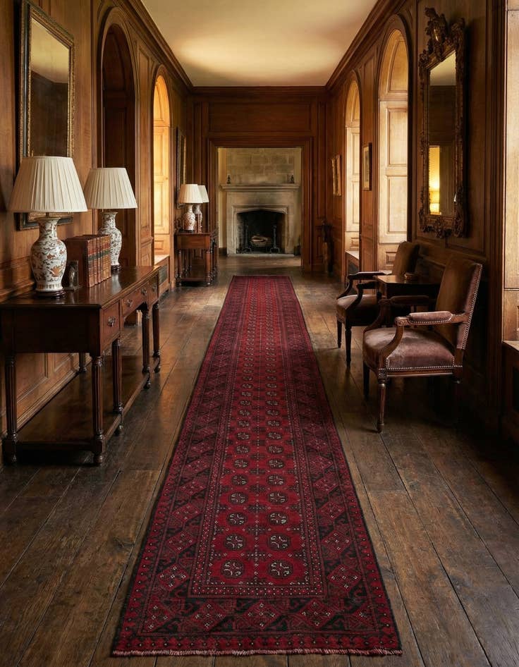 Detail image of 2' 8 x 16' 2  Hand Knotted Afghan Akhche Wool Runner Rug