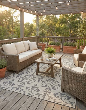 Gray Easy-Clean Botanical Indoor / Outdoor Rug